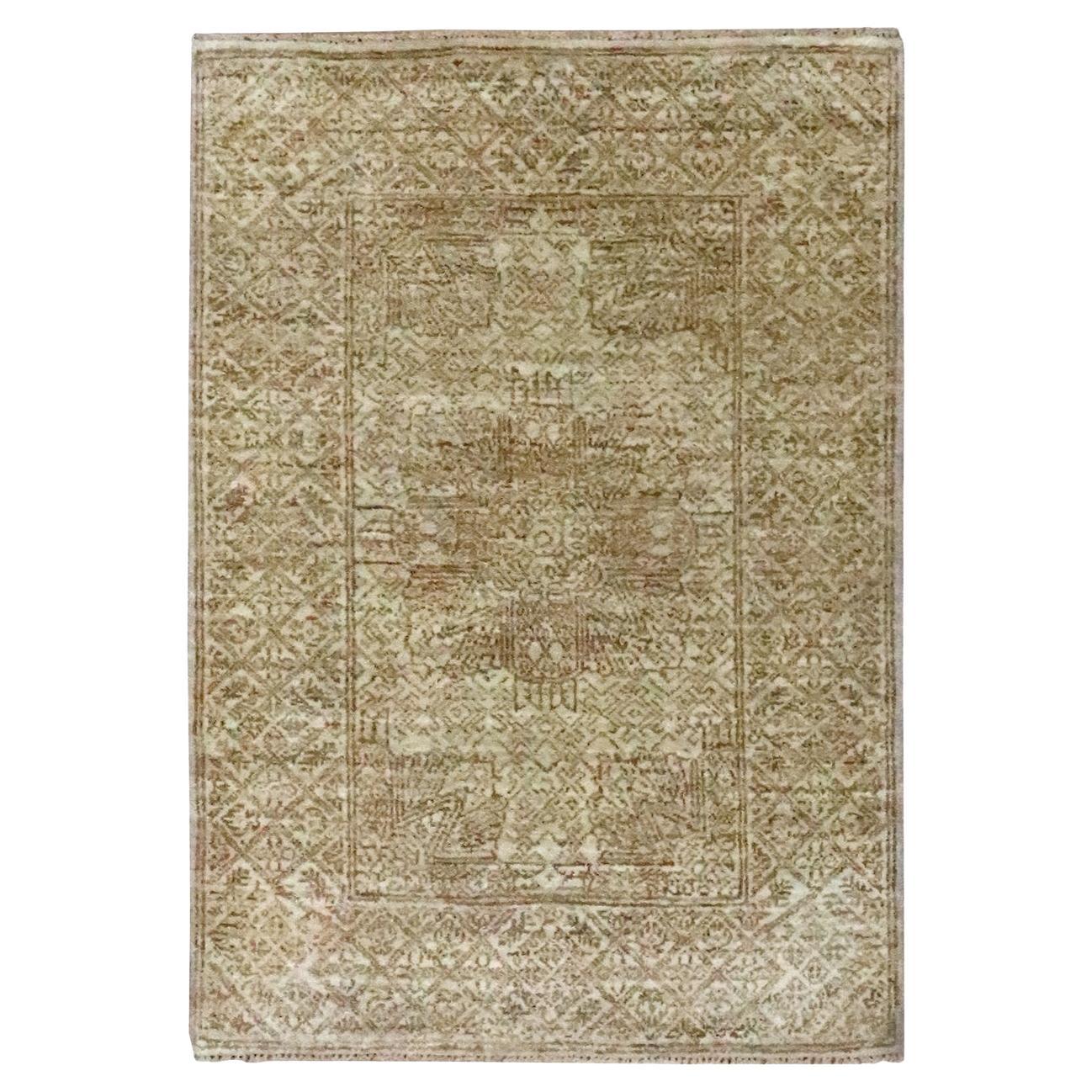 Tappeto marrone con disegno geometrico intricato in lana e seta annodato a mano 2
x3