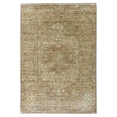 Tappeto marrone con disegno geometrico intricato in lana e seta annodato a mano 2
x3