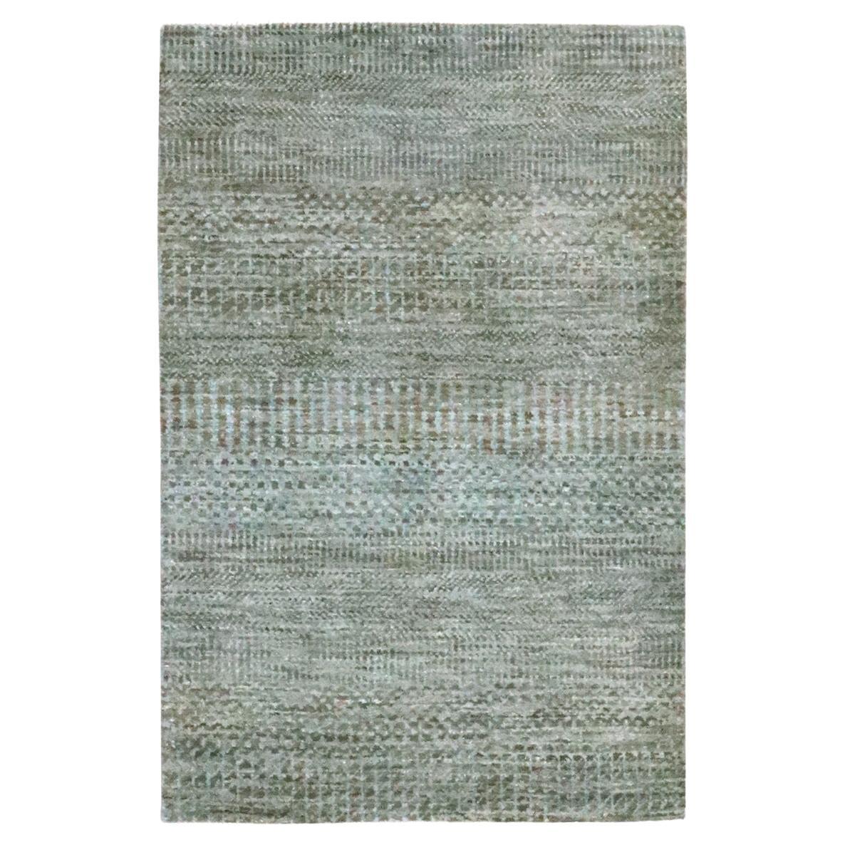 2'x3' Brown Modern Grass Design Hand Knotted Mat Undyed Natural Wool Rug