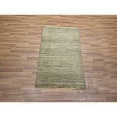 2'x3' Brown Modern Grass Design Hand Knotted Undyed Natural Wool Mat Rug