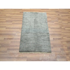 2'x3' Brown Modern Grass Design Hand Knotted Undyed Natural Wool Mat Rug