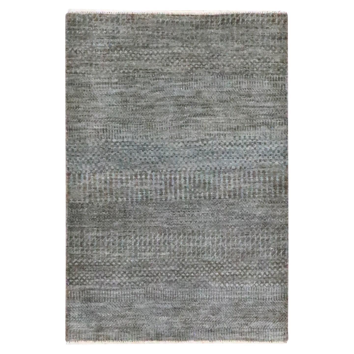 2'x3' Braun Modern Grass Design Handgeknüpft Undyed Natural Wool Matte Teppich