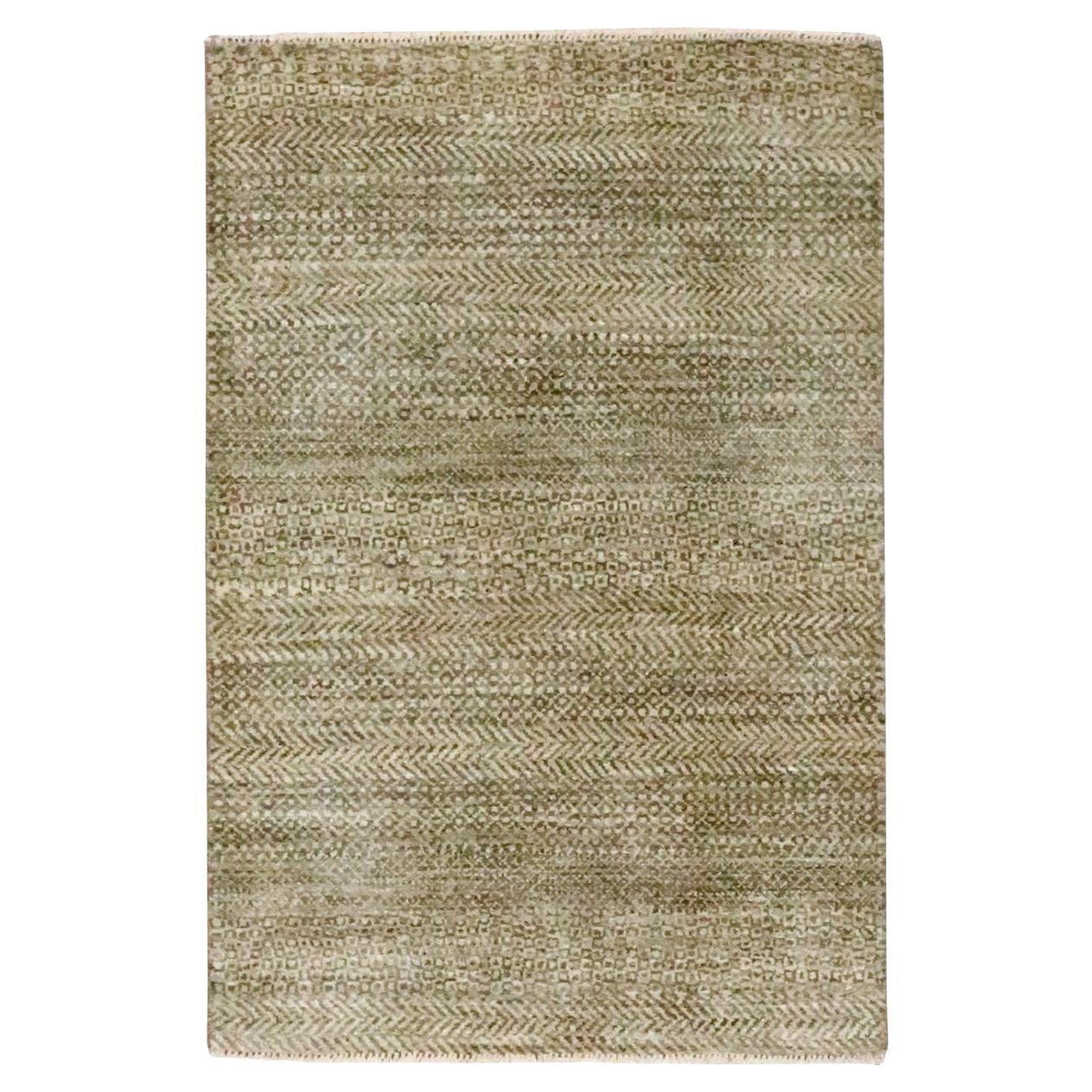 2'x3' Brown Modern Grass Design Hand Knotted Undyed Natural Wool Mat Rug