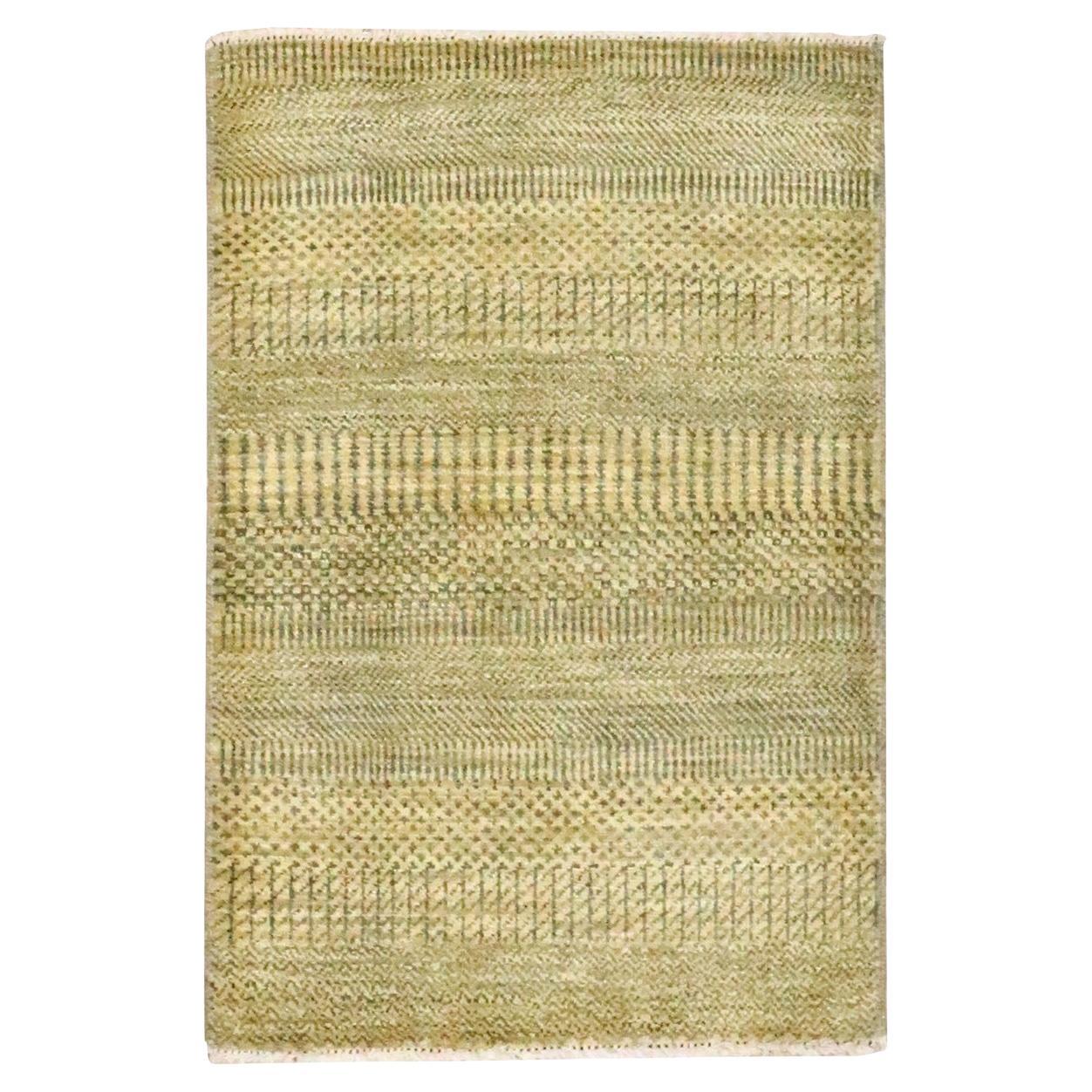 2'x3' Brown Modern Grass Design Hand Knotted Wool with Silk Mat Oriental Rug