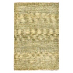 2'x3' Brown Modern Grass Design Hand Knotted Wool with Silk Mat Oriental Rug