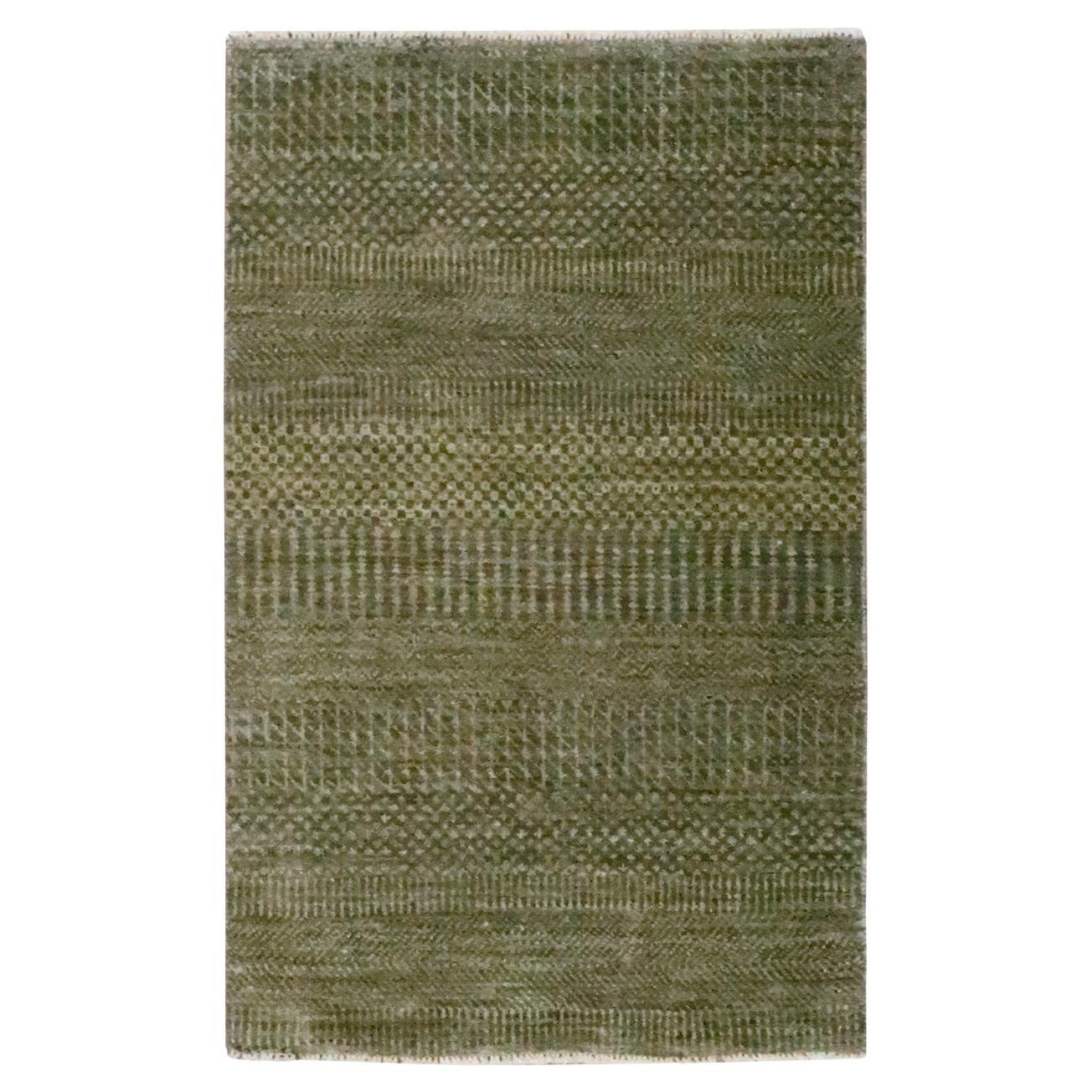 2'x3' Brown Modern Grass Design Hand Knotted Wool with Silk Mat Small Rug