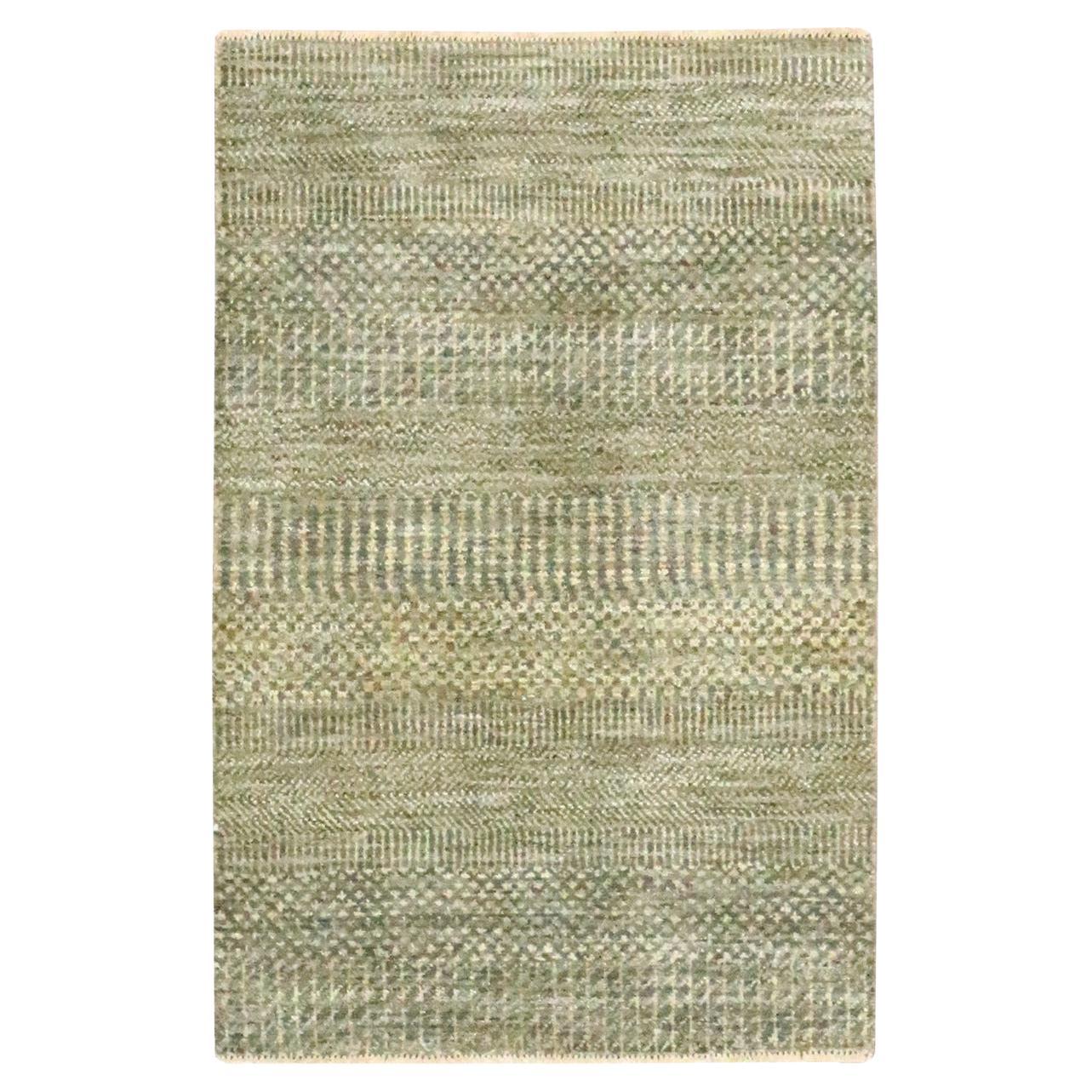2'x3' Brown Modern Grass Design Hand Knotted Wool with touch of Silk Mat Rug