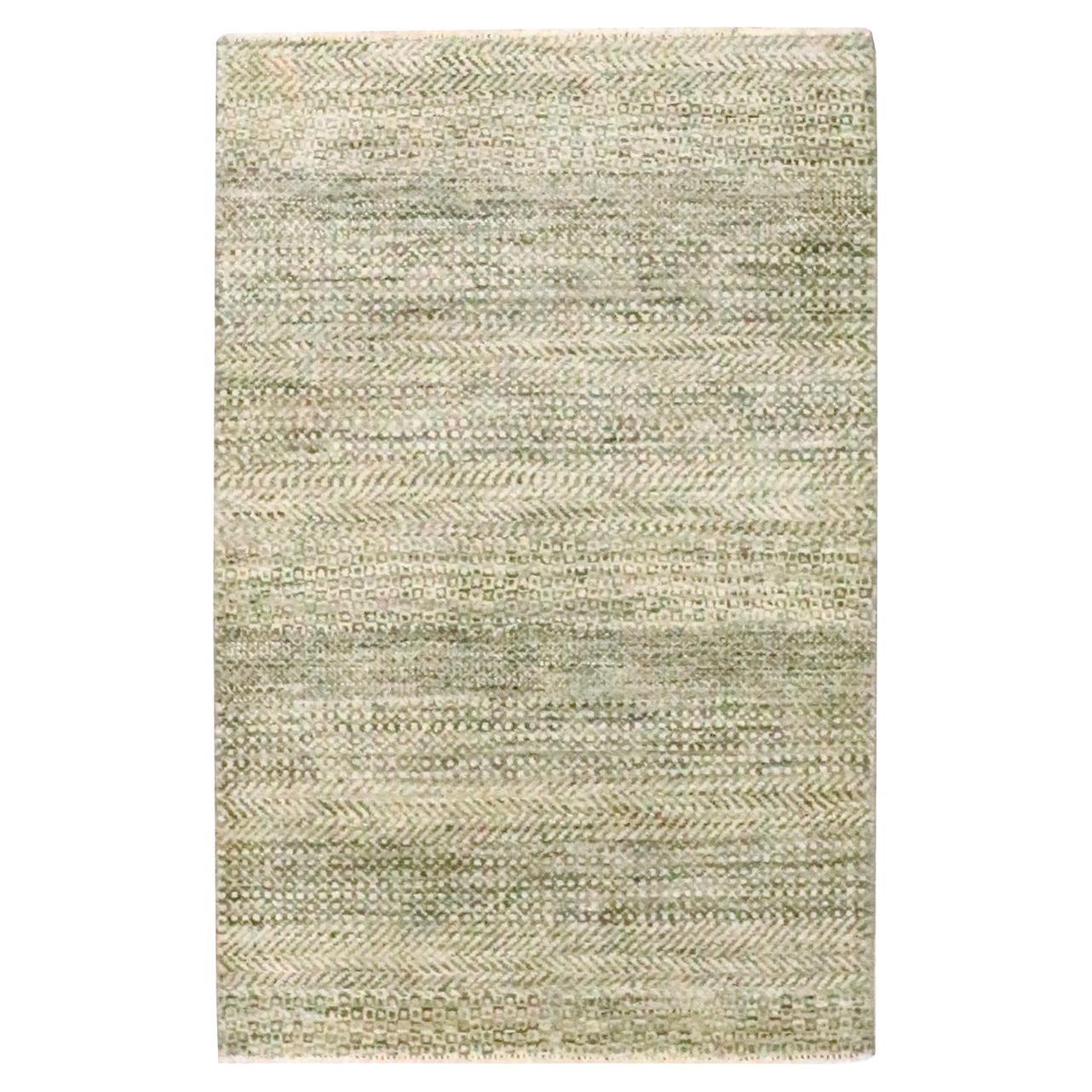 2'x3' Brown Modern Grass Design Tone on Tone Hand Knotted Wool Mat Small Rug For Sale