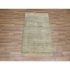 2'x3' Brown Modern Grass Design Undyed Natural Wool Hand Knotted Mat Rug