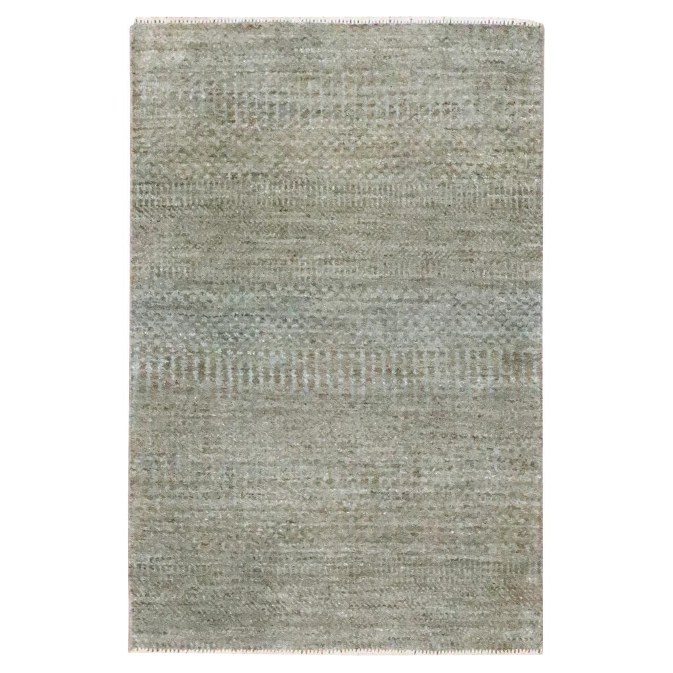 2'x3' Brown Modern Grass Design Undyed Natural Wool Hand Knotted Mat Rug