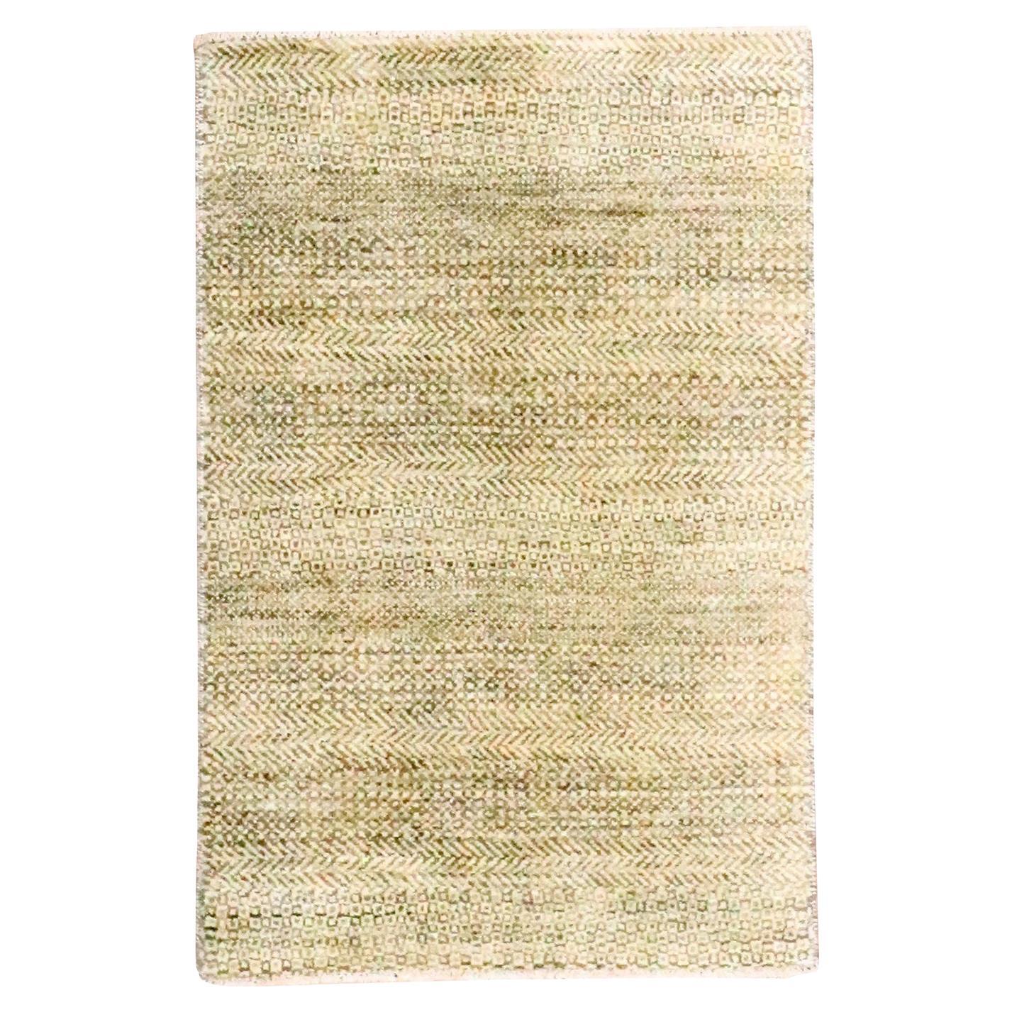 2'x3' Brown Modern Grass Design Undyed Natural Wool Hand Knotted Mat Rug