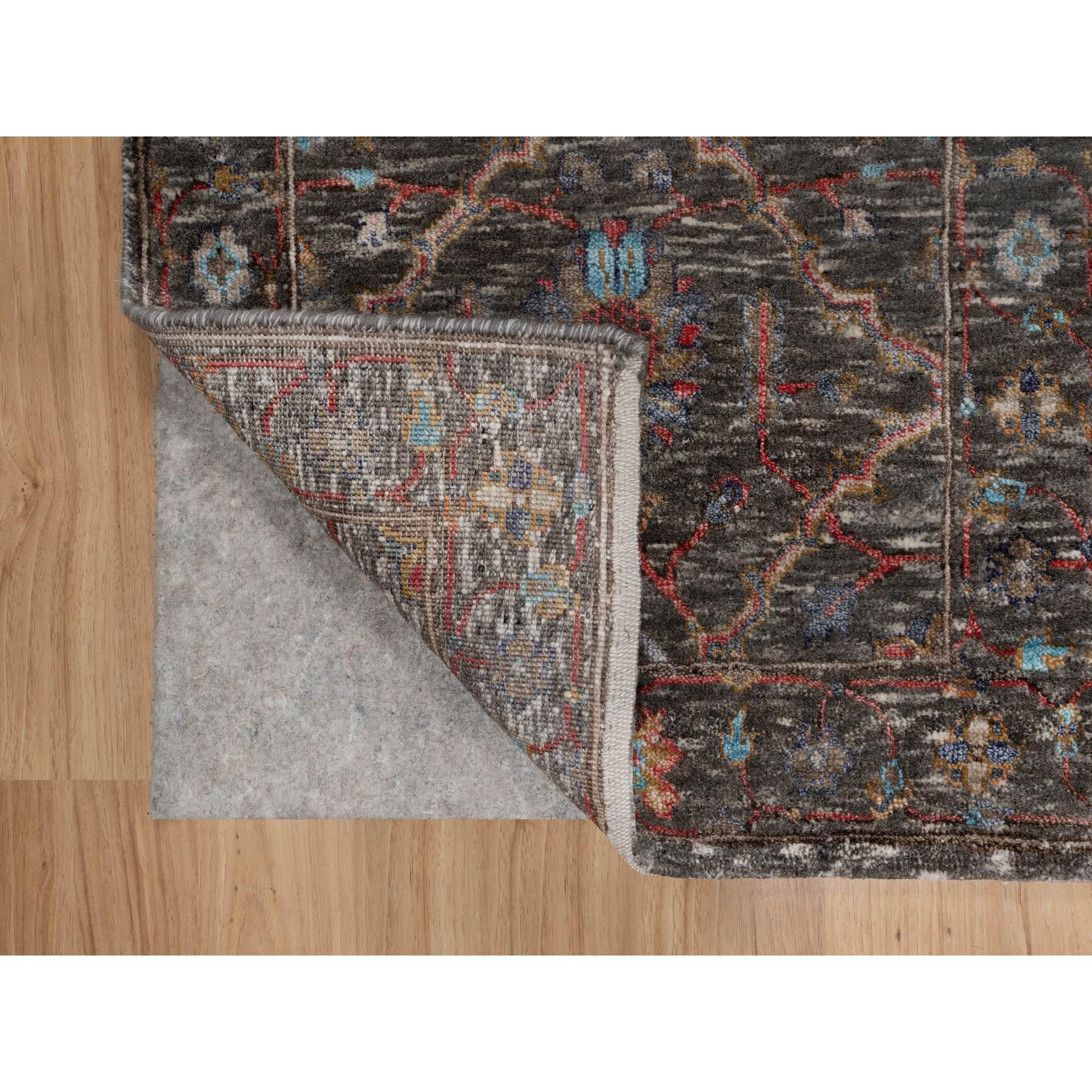 Medieval 2'x3' Brown Persian Scrolls Leaf Design Hand Knotted Wool and Silk Mat Rug For Sale