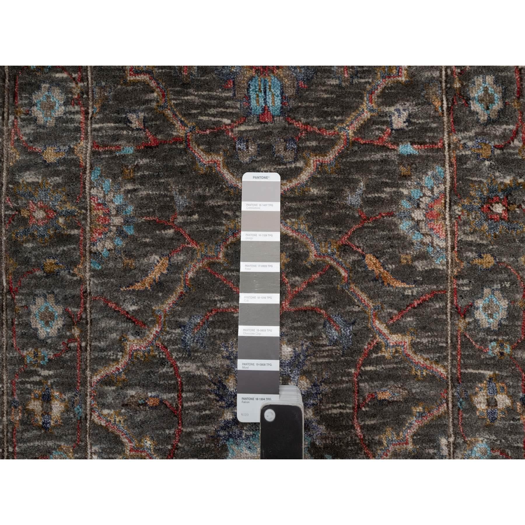 Indian 2'x3' Brown Persian Scrolls Leaf Design Hand Knotted Wool and Silk Mat Rug For Sale