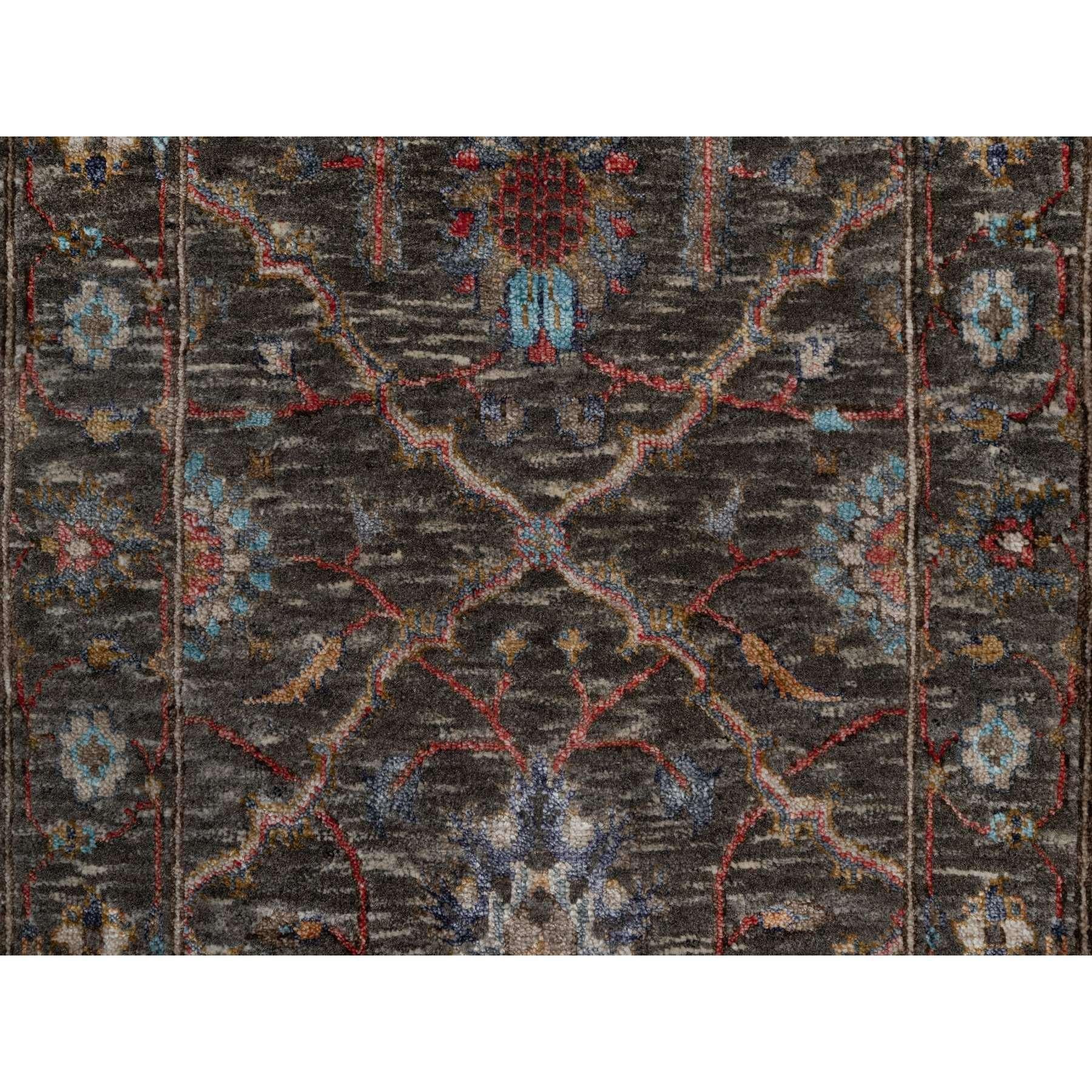Hand-Knotted 2'x3' Brown Persian Scrolls Leaf Design Hand Knotted Wool and Silk Mat Rug For Sale