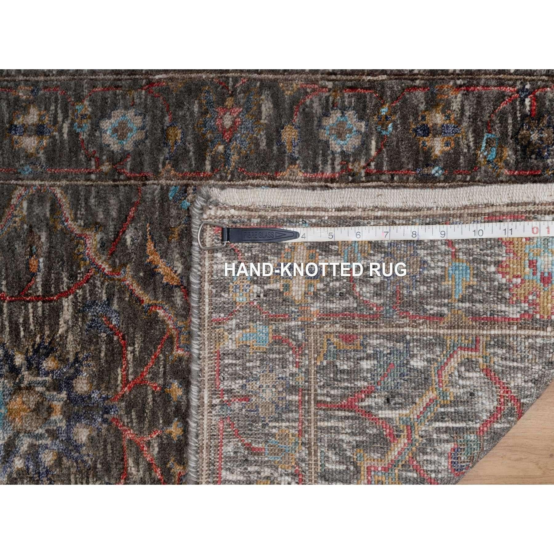 2'x3' Brown Persian Scrolls Leaf Design Hand Knotted Wool and Silk Mat Rug For Sale 1