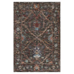 2'x3' Brown Persian Scrolls Leaf Design Hand Knotted Wool and Silk Mat Rug