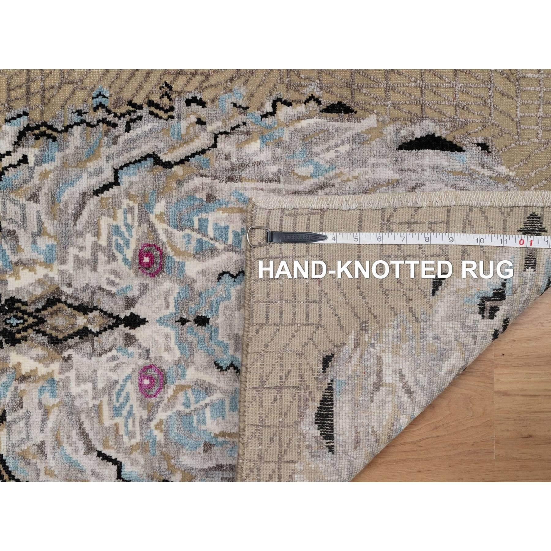 2'x3' Alfombra anudada a mano de lana y seda marrón The Maharaja Lion Novelty Lana en venta