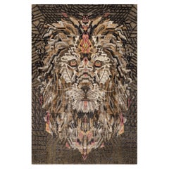 2'x3' Brown The Maharaja Lion Novelty Wool and Silk Hand Knotted Mat Rug