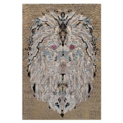 2'x3' Brown The Maharaja Lion Novelty Wool and Silk Hand Knotted Mat Rug