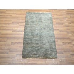 2'x3' Brown Tone on Tone Modern Grass Design Mat Hand Knotted Soft Wool Rug