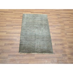 2'x3' Brown Tone on Tone Modern Grass Design Mat Hand Knotted Soft Wool Rug