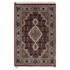 2'x3' Carmine Red Tabriz Mahi with Fish Design Soft Wool Hand Knotted Rug