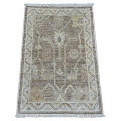 2'x3' Cedar Brown Afghan Angora Oushak Wool Hand Knotted Mat Oriental Rug