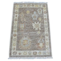 2'x3' Cedar Brown Hand Knotted Wool Afghan Angora Oushak Mat Sample Rug