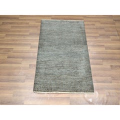 2'x3' Cedar Brown Modern Grass Design Hand Knotted Undyed Natural Wool Rug