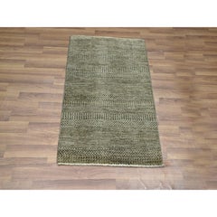 2'x3' Cedar Brown Modern Grass Design Hand Knotted Wool with Silk Mat Rug