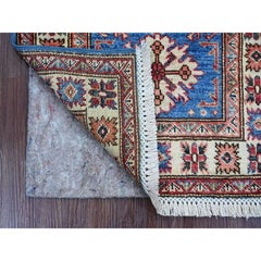 2'x3' Cerulean Blue Afghan Super Kazak Hand Knotted Wool Sample Mat Rug