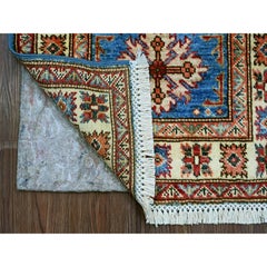2'x3' Cerulean Blue Hand Knotted Afghan Super Kazak Wool Sample Mat Rug