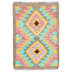 2'x3' Colorful, Hand Woven, Pure Wool, Afghan Kilim, Oriental Rug