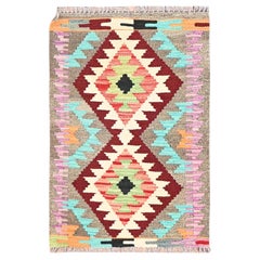 2'x3' Colorful, Hand Woven, Pure Wool, Afghan Kilim, Oriental Rug