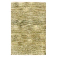 2'x3' Ecru Brown Modern Grass Design Hand Knotted Wool and Silk Mat Rug