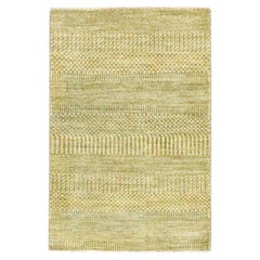 2'x3' Ecru Brown Modern Grass Design Hand Knotted Wool with Silk Mat Rug
