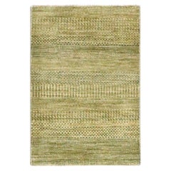 2'x3' Ecru Brown Modern Grass Design Hand Knotted Wool with Silk Mat Rug
