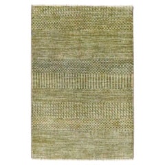 2'x3' Ecru Brown Modern Grass Design Hand Knotted Wool with Silk Mat Rug
