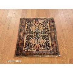 2'x3' Faded Gold Antique Mohojaran Sarouk Mat Hand Knotted All Wool Oriental Rug