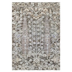 2'x3' Falcon Gray Silk and Wool Hand Knotted Willow Cypress Tree Mat Rugs (Tappeto in seta e lana annodato a mano)
