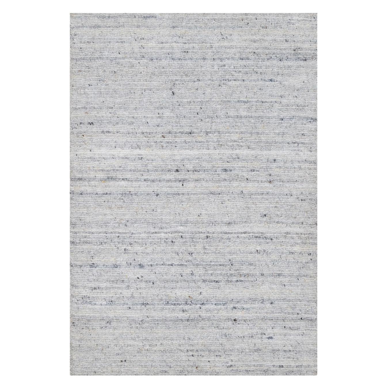 2'x3' Frost White, Plain Modern Striae Design, Hand Loomed, Pure Wool Rug For Sale