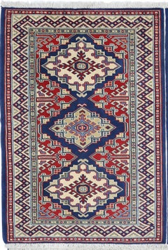 2x3 ft Decorative Tribal Accent Rug for Bedroom. Hand Knotted Turkish Wool Rug