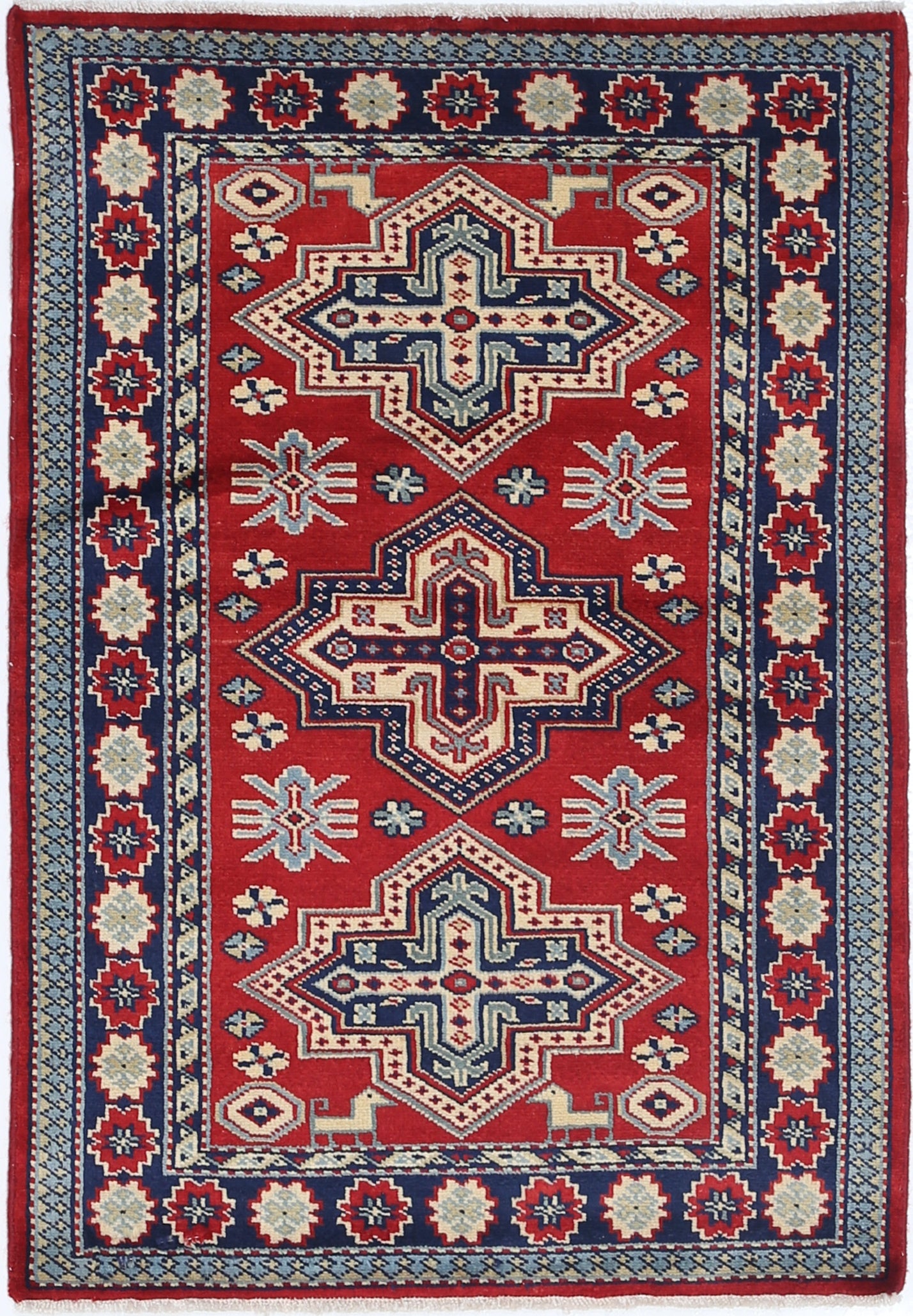 2x3 ft Hand Knotted Geometric Red Accent Rug for Bedroom, Kitchen and Entryway For Sale