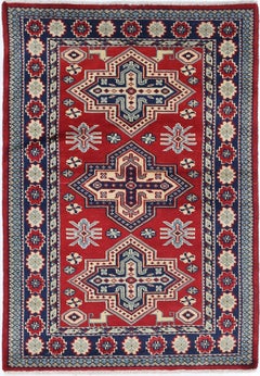 2x3 ft Hand Knotted Geometric Red Accent Rug for Bedroom, Kitchen and Entryway