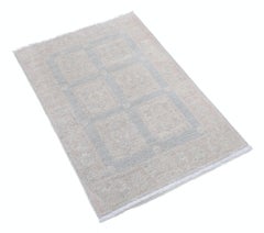 2x3 ft Hand Knotted Ivory, Light Blue, Blush Wool Area Rug with Geometric Design