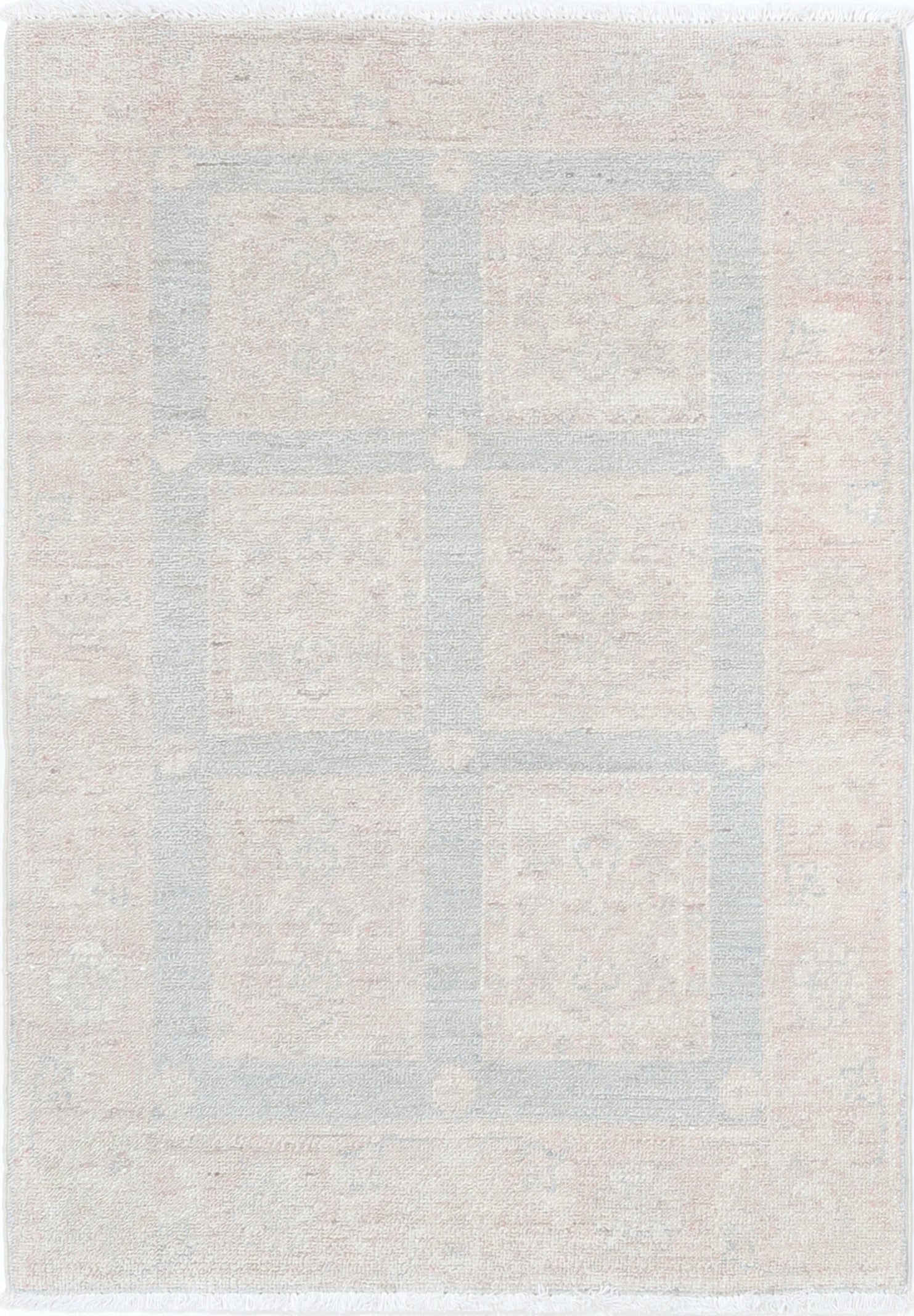 2x3 ft Hand Knotted Ivory, Light Blue, Blush Wool Area Rug with Geometric Design For Sale