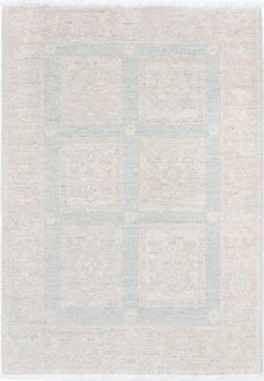 2x3 ft Hand Knotted Ivory, Light Blue, Blush Wool Area Rug with Geometric Design
