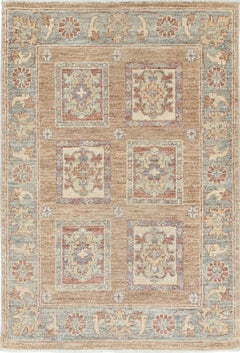 2x3 ft Hand Knotted Red, Tan, Light Blue and Ivory Turkish Wool Area Rug