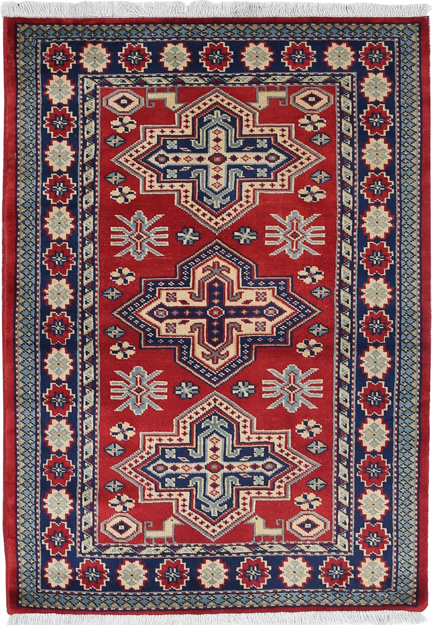 2x3 ft Hand Knotted Turkish Wool Accent Rug. Tribal Red Small Rug for Home Decor