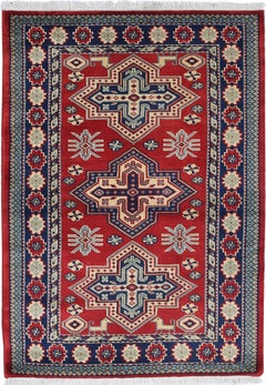 2x3 ft Hand Knotted Turkish Wool Accent Rug. Tribal Red Small Rug for Home Decor